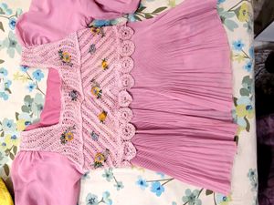 Pink top with Crochet and Pleats