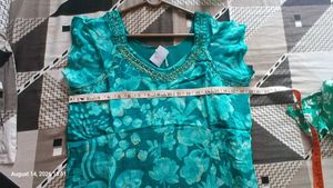 Teal Floral Kurta Set with Dupatta One tym use
