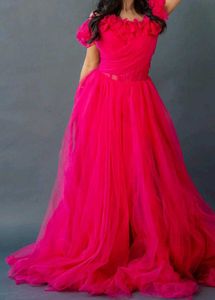 Stunning Pink Off-Shoulder Tulle Gown