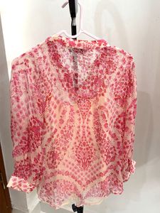 Flowy Pink Floral Button-Up Blouse