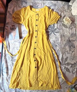 Yellow Button-Up Midi Dress