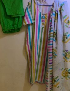 Pastel Striped Kurta Set with Floral Dupatta