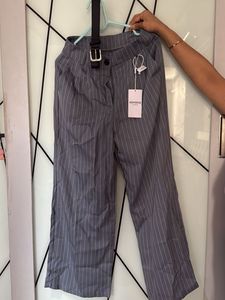 Stylish Grey Pinstripe Wide Leg Pants