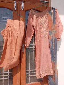 Elegant Peach Embroidered Kurta Set