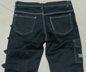 Black Buckled Cargo Jeans