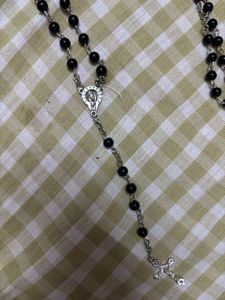 Black Beaded Rosary Necklace