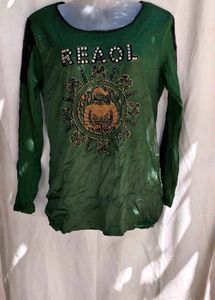 20164. Embellished Green Long Sleeve Top
