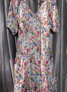 Floral Print Tiered Midi Dress