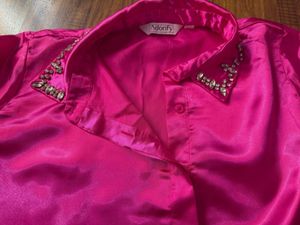 Stone Embellished Satin Pink Shirt