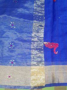 Dark Blue Embroidery Kundan Work Saree