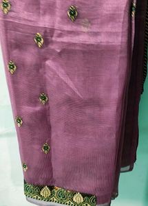 Stunning Mauve Lavender Silk Saree with Gold Zari