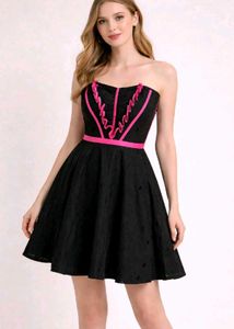 Black Strapless Dress with Pink Trim