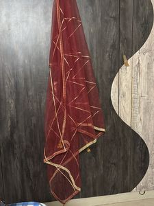 Maroon Dupatta with Gold Stripes
