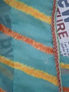 Elegant Teal Saree with Orange Stripes