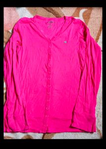 Hot Pink Button-Up Long Sleeve Top