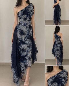 Unique Print Flowy one shoulder 2yk  Dress