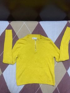Yellow Ribbed Zip-Up Sweater