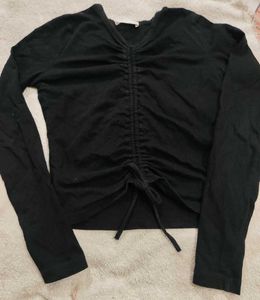 Chic Black Ruched Long Sleeve Top
