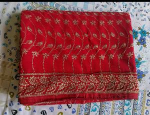 Beautiful Red Embroidered Saree❤🎉