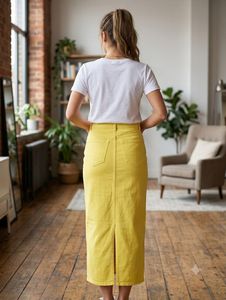 Yellow Denim Midi Skirt