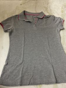 Gray Polo Shirt with Pink Trim