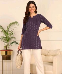 Purple Striped Short Kurti 💜