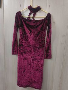 Crushed Velvet Mock Neck Dress