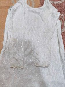 Elegant White Chikankari Kurta with Sequins
