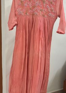 Embroidered Peach Kurta