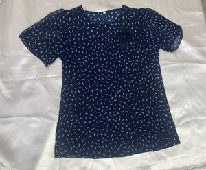 KOREAN Chic Navy Blue Printed Top