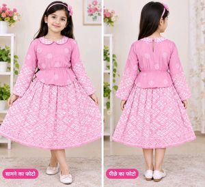 Pink Printed Peplum Dress for Girls