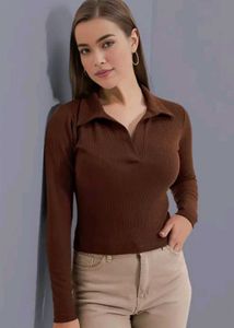 Long Sleeve Collared Crop Top