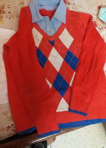 Boys Sweater With Collar Attached .