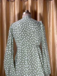 Green Floral Print Bow Detail Dress