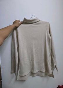 Cream Ribbed Turtleneck Sweater