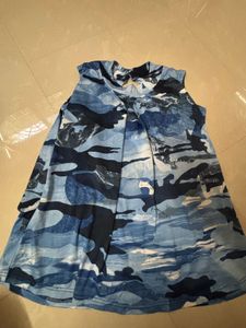 Chic Blue Camouflage Abstract Print Sleeveless Top