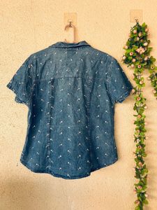 Denim Embroidered Short Sleeve Shirt