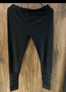Black Lace Trim Leggings
