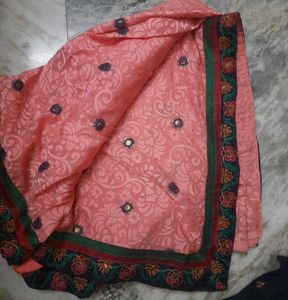 Peach Saree with Navy Blouse