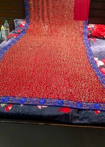 Elegant Red Saree with Gold dubka work