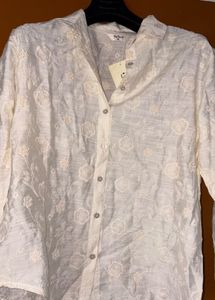 Embroidered White Button-Up Shirt