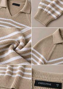 BEIGE AND WHITE STRIPED KNIT SWEATER