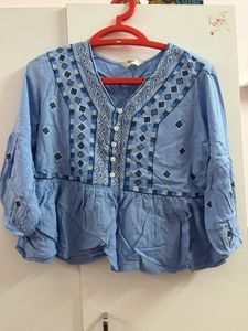 Blue Embroidered Peplum Kurta