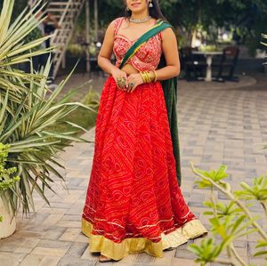Beautiful Red Bandhani Lehenga Choli