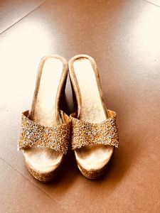 Sparkling Golden Wedge Heels