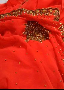 Stunning Embroidered Red Saree