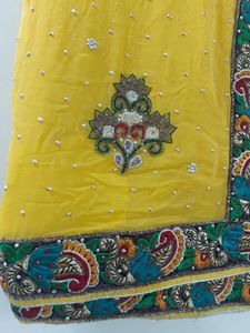 Yellow Pure Chiffon Saree
