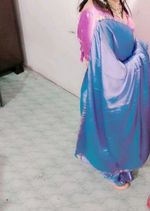 Beautiful Blue Silk Saree with blouse material wit
