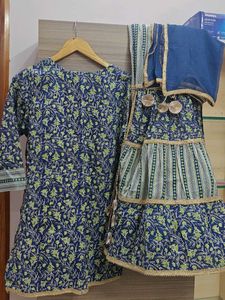 Blue Floral Print Kurta Sharara set