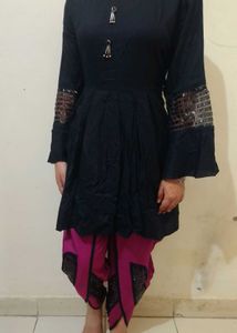 Elegant Black Kurta with Pink dhoti salwar.
